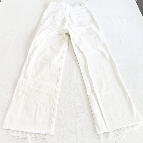 Zara White Denim High Rise Zip Fly Straight Leg Jeans Frayed Hem Size 0 - Picture 3 of 7
